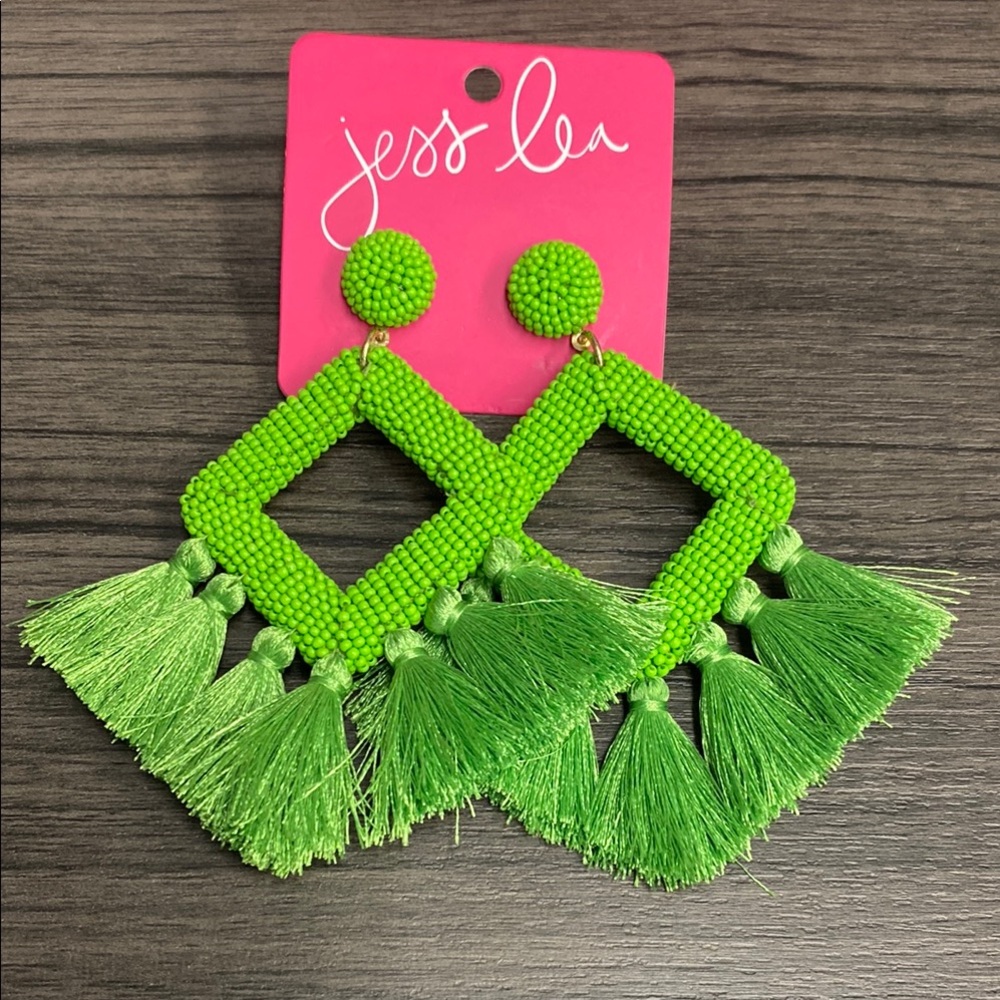 Jess Lea Green Beaded Tassel Earrings